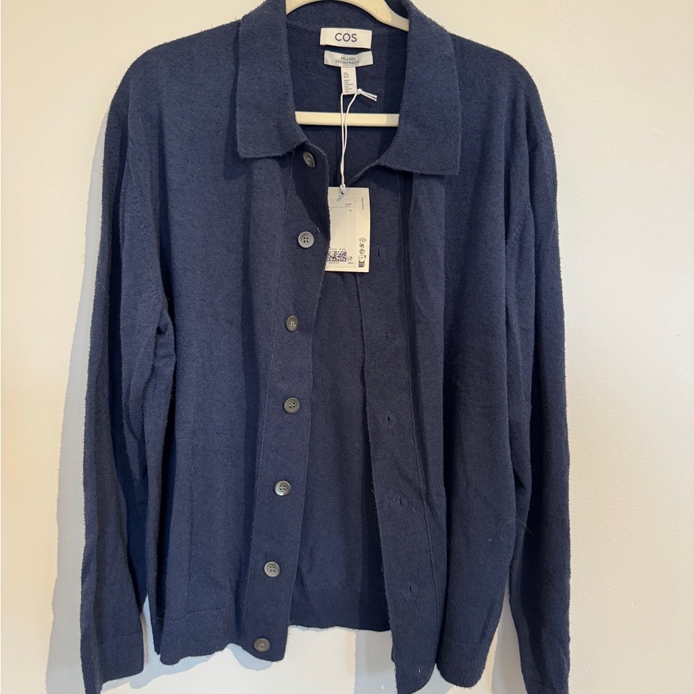 COS Navy Boucle Knit Cardigan
